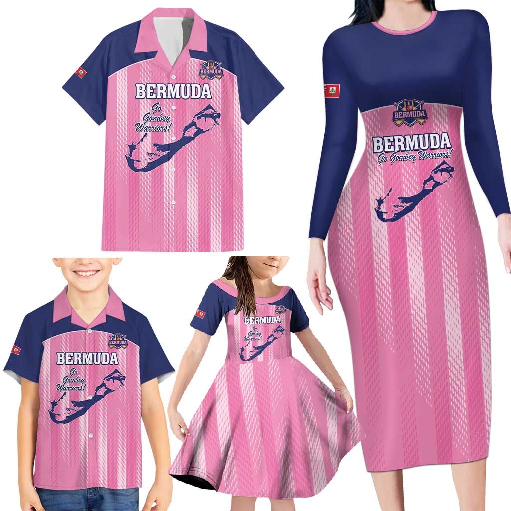 Custom Bermuda Cricket Family Matching Long Sleeve Bodycon Dress and Hawaiian Shirt Go Gombey Warriors