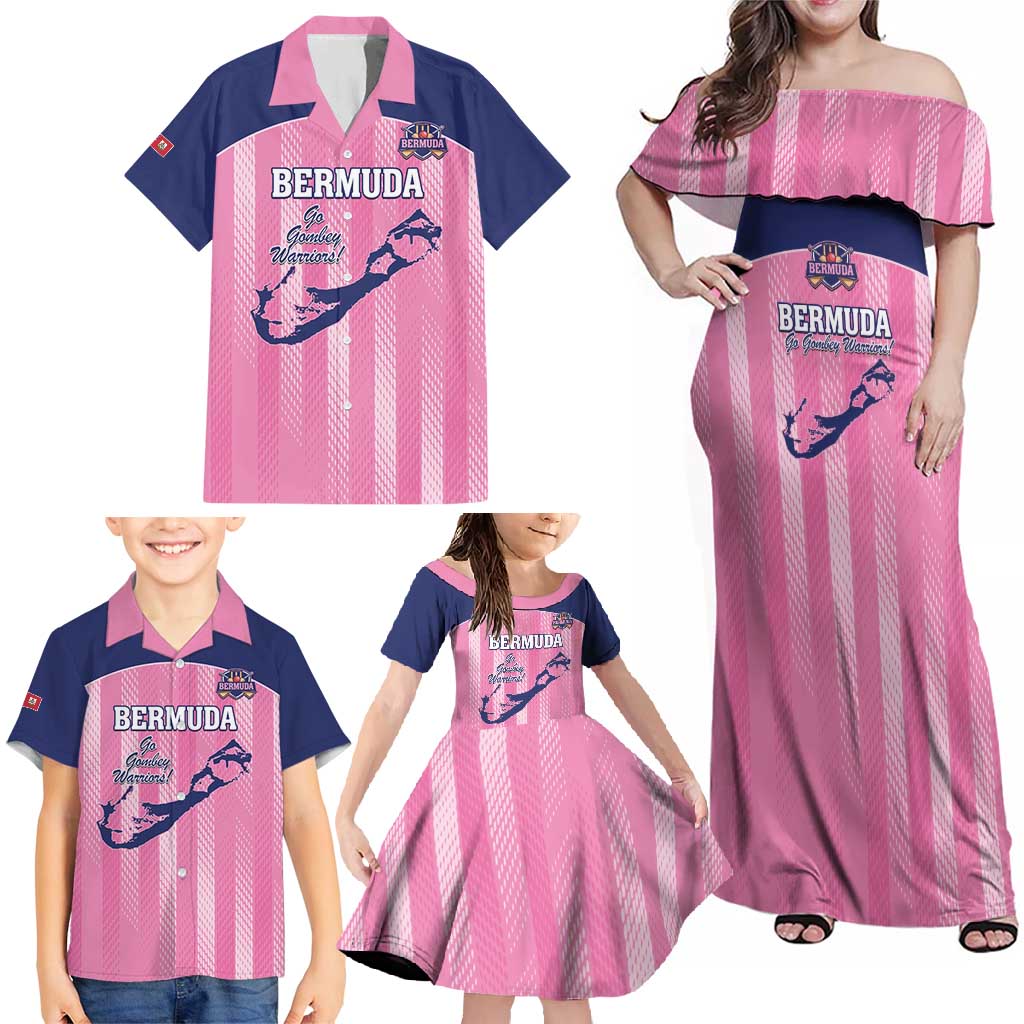 Custom Bermuda Cricket Family Matching Off Shoulder Maxi Dress and Hawaiian Shirt Go Gombey Warriors