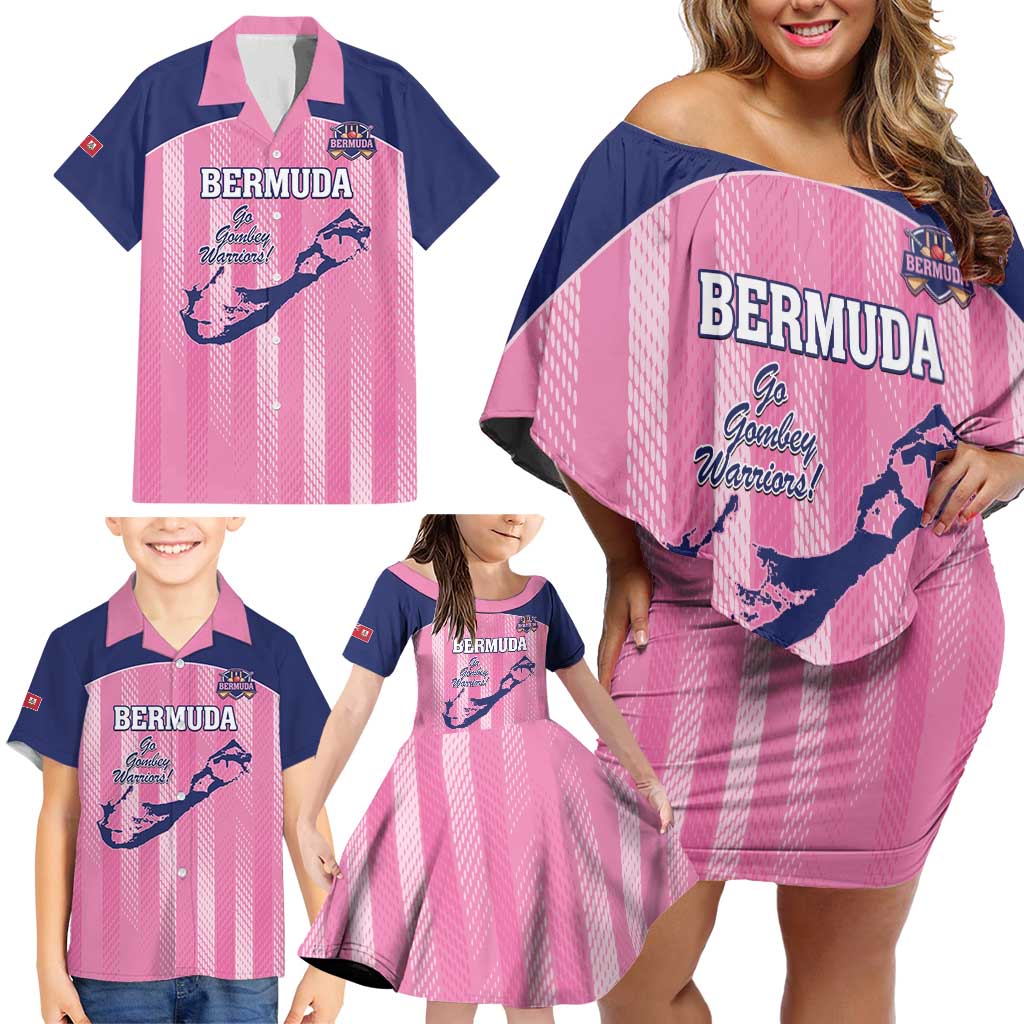 Custom Bermuda Cricket Family Matching Off Shoulder Short Dress and Hawaiian Shirt Go Gombey Warriors