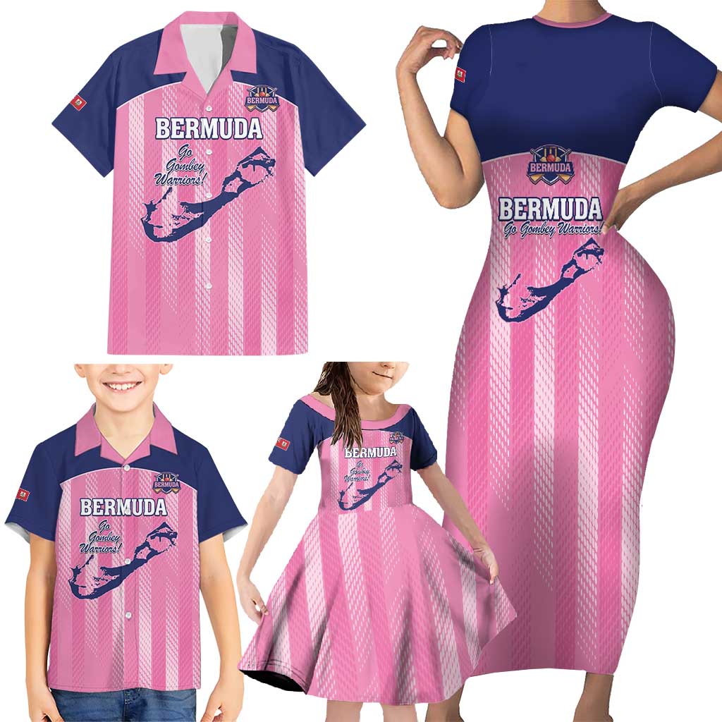 Custom Bermuda Cricket Family Matching Short Sleeve Bodycon Dress and Hawaiian Shirt Go Gombey Warriors