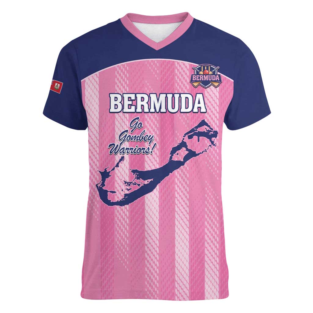 Custom Bermuda Cricket Women V-Neck T-Shirt Go Gombey Warriors