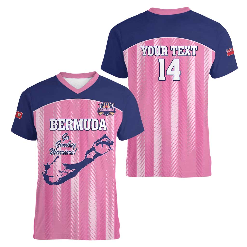 Custom Bermuda Cricket Women V-Neck T-Shirt Go Gombey Warriors