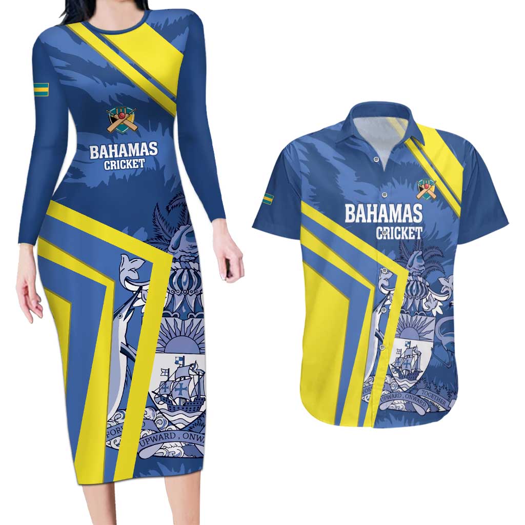 Custom The Bahamas Cricket Couples Matching Long Sleeve Bodycon Dress and Hawaiian Shirt Come On Bahamian