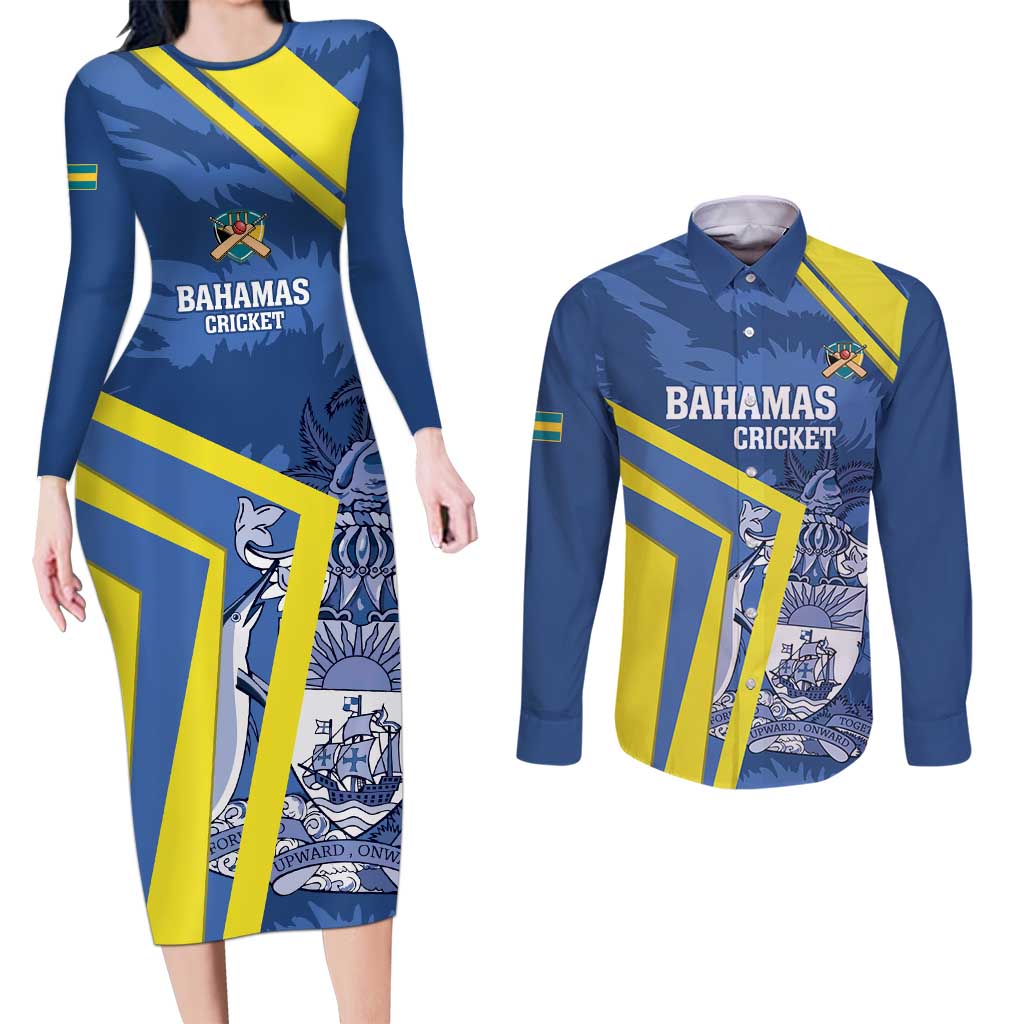 Custom The Bahamas Cricket Couples Matching Long Sleeve Bodycon Dress and Long Sleeve Button Shirt Come On Bahamian