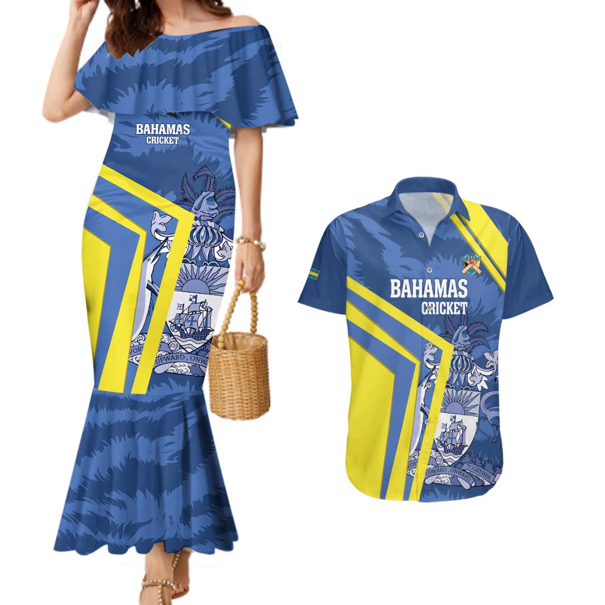 Custom The Bahamas Cricket Couples Matching Mermaid Dress and Hawaiian Shirt Come On Bahamian