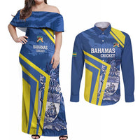 Custom The Bahamas Cricket Couples Matching Off Shoulder Maxi Dress and Long Sleeve Button Shirt Come On Bahamian