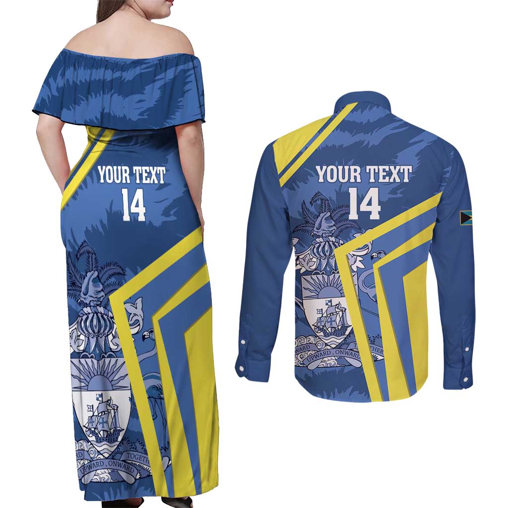 Custom The Bahamas Cricket Couples Matching Off Shoulder Maxi Dress and Long Sleeve Button Shirt Come On Bahamian