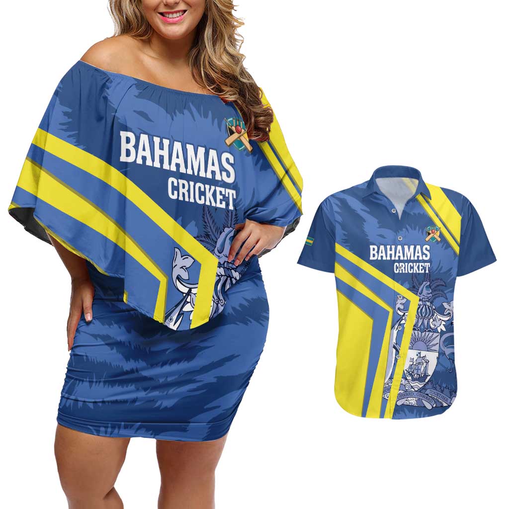 Custom The Bahamas Cricket Couples Matching Off Shoulder Short Dress and Hawaiian Shirt Come On Bahamian