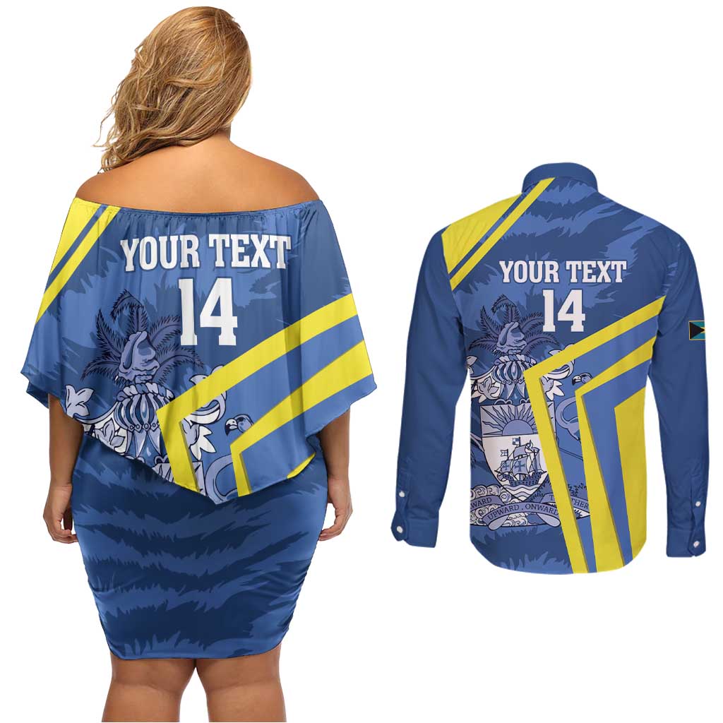 Custom The Bahamas Cricket Couples Matching Off Shoulder Short Dress and Long Sleeve Button Shirt Come On Bahamian