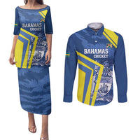 Custom The Bahamas Cricket Couples Matching Puletasi and Long Sleeve Button Shirt Come On Bahamian