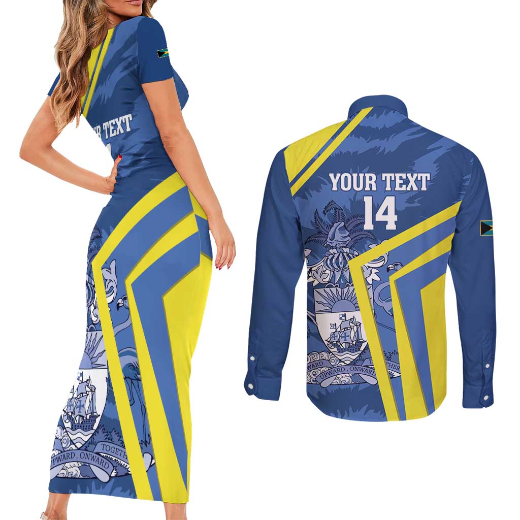 Custom The Bahamas Cricket Couples Matching Short Sleeve Bodycon Dress and Long Sleeve Button Shirt Come On Bahamian