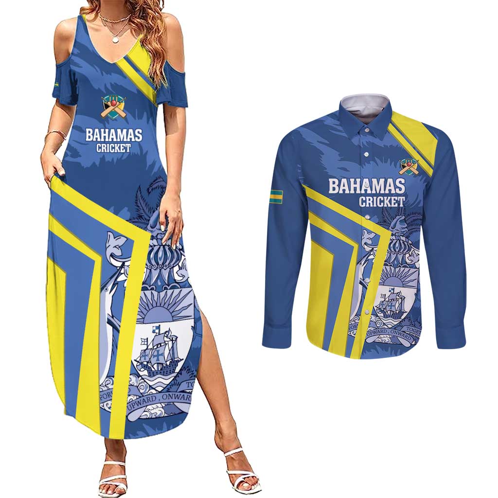 Custom The Bahamas Cricket Couples Matching Summer Maxi Dress and Long Sleeve Button Shirt Come On Bahamian