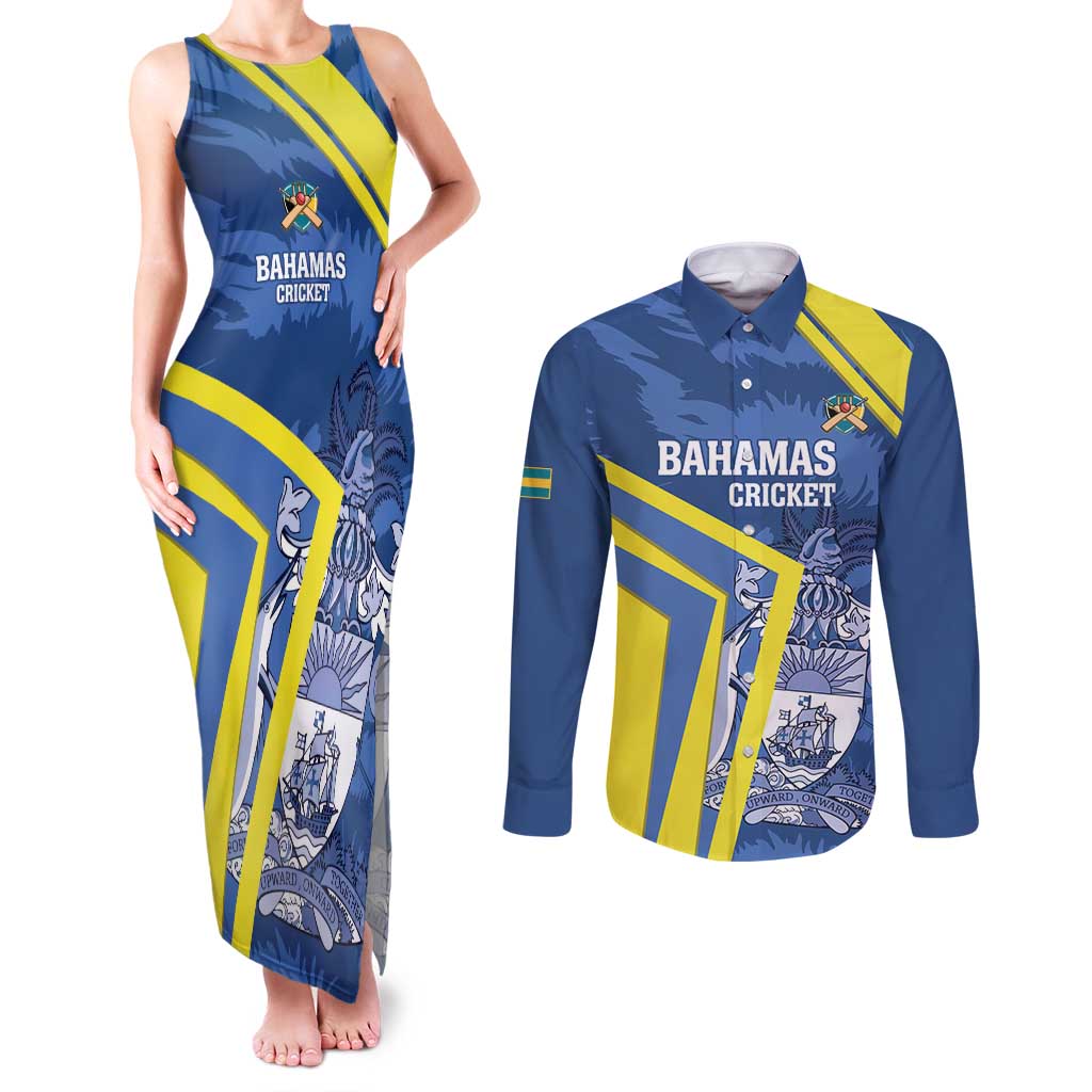 Custom The Bahamas Cricket Couples Matching Tank Maxi Dress and Long Sleeve Button Shirt Come On Bahamian