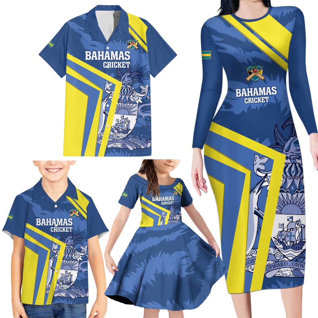 Custom The Bahamas Cricket Family Matching Long Sleeve Bodycon Dress and Hawaiian Shirt Come On Bahamian