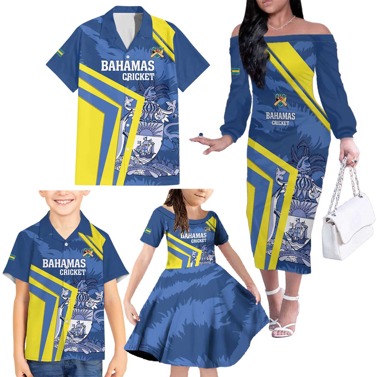 Custom The Bahamas Cricket Family Matching Off The Shoulder Long Sleeve Dress and Hawaiian Shirt Come On Bahamian