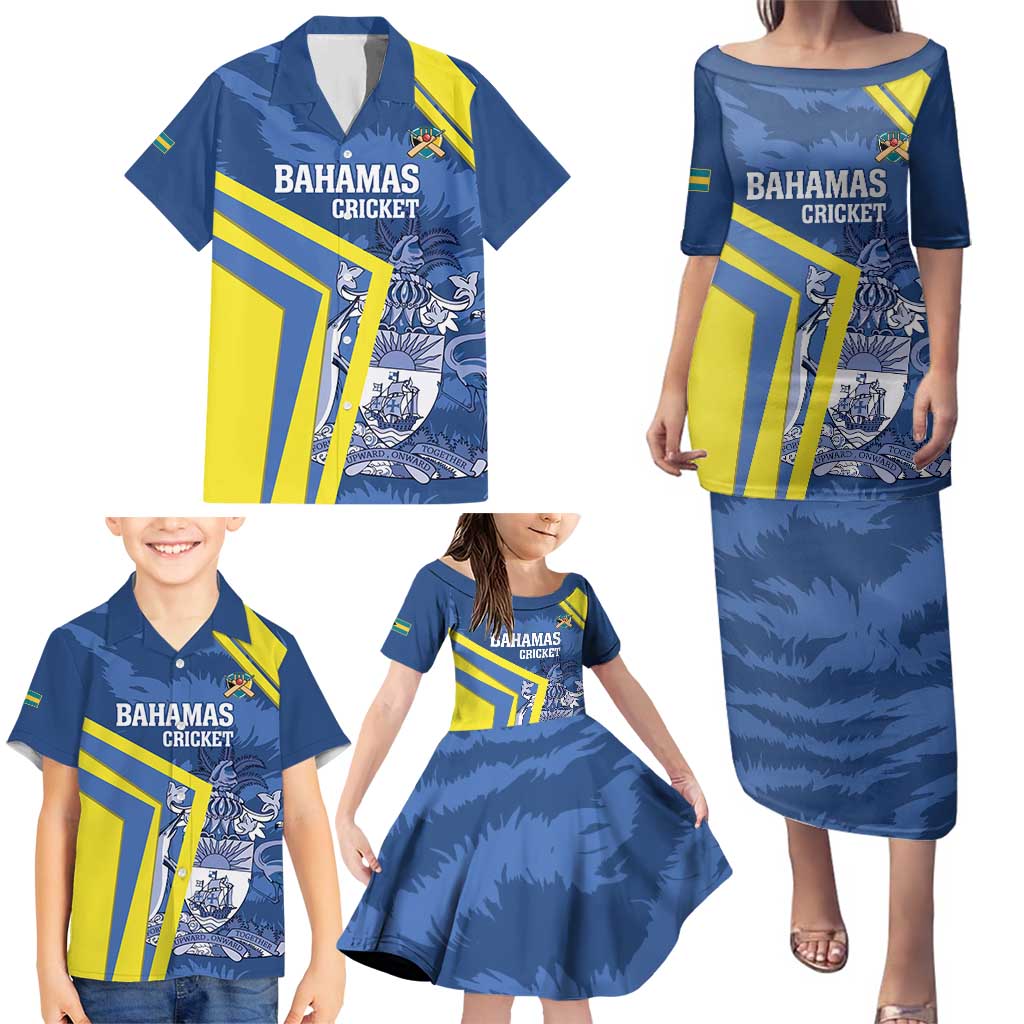 Custom The Bahamas Cricket Family Matching Puletasi and Hawaiian Shirt Come On Bahamian