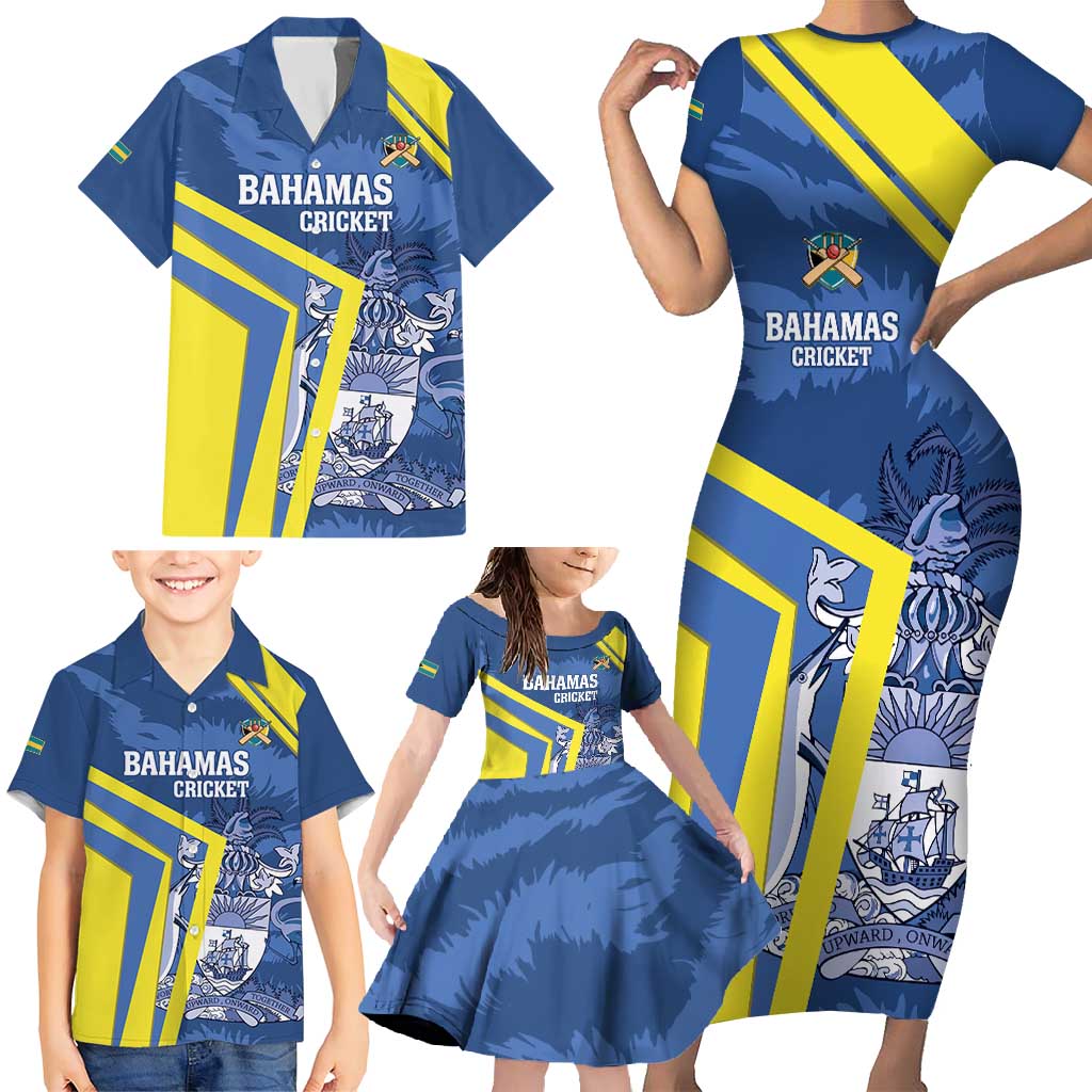 Custom The Bahamas Cricket Family Matching Short Sleeve Bodycon Dress and Hawaiian Shirt Come On Bahamian