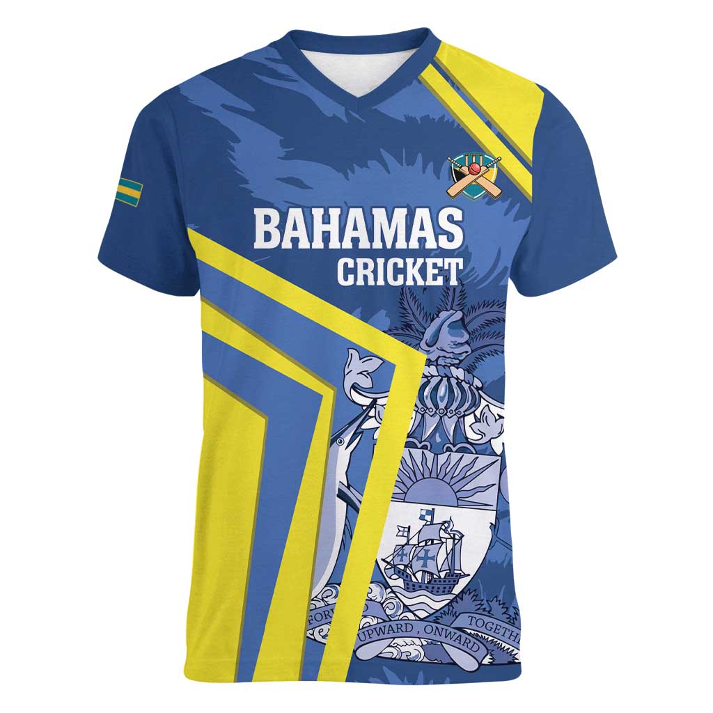 Custom The Bahamas Cricket Women V-Neck T-Shirt Come On Bahamian