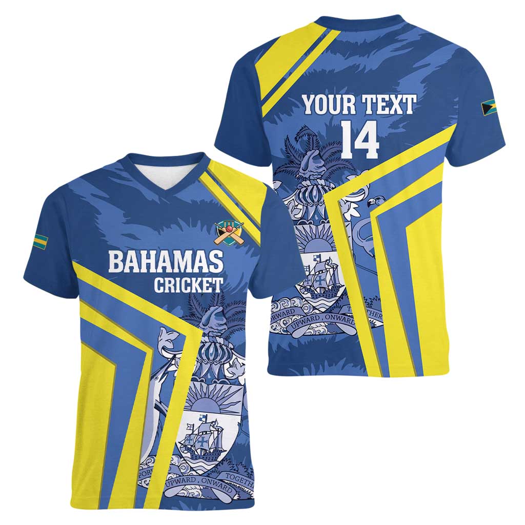 Custom The Bahamas Cricket Women V-Neck T-Shirt Come On Bahamian