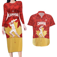 Custom Canada Cricket Couples Matching Long Sleeve Bodycon Dress and Hawaiian Shirt Come On Maple Leaf