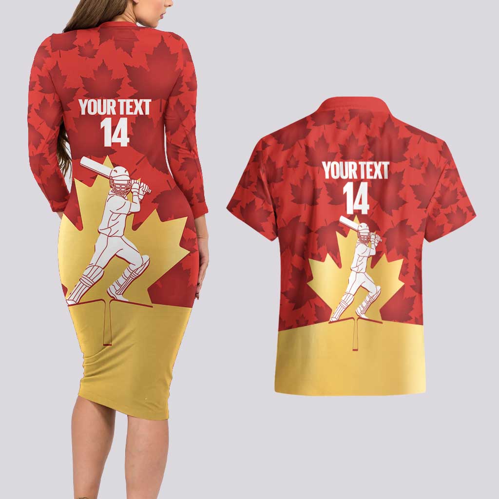 Custom Canada Cricket Couples Matching Long Sleeve Bodycon Dress and Hawaiian Shirt Come On Maple Leaf