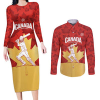 Custom Canada Cricket Couples Matching Long Sleeve Bodycon Dress and Long Sleeve Button Shirt Come On Maple Leaf