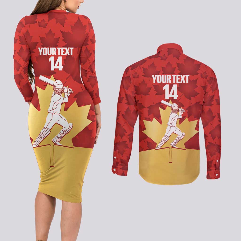 Custom Canada Cricket Couples Matching Long Sleeve Bodycon Dress and Long Sleeve Button Shirt Come On Maple Leaf