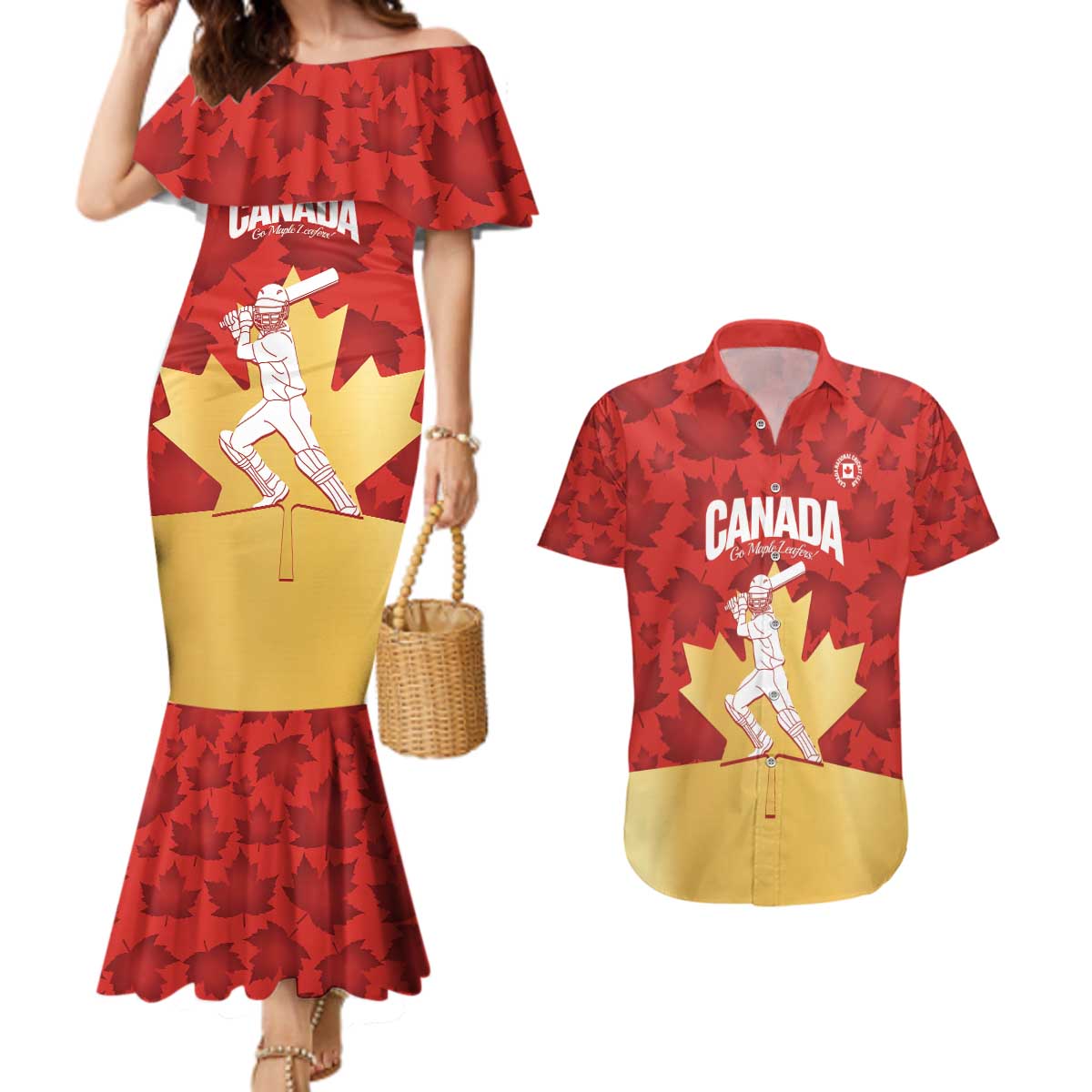Custom Canada Cricket Couples Matching Mermaid Dress and Hawaiian Shirt Come On Maple Leaf