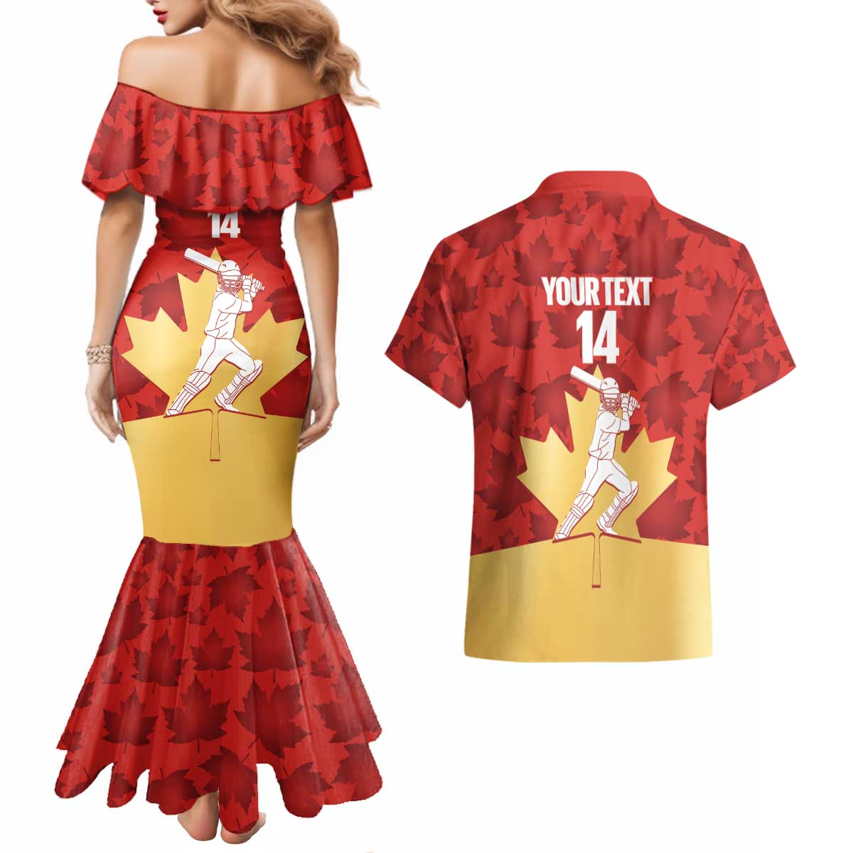Custom Canada Cricket Couples Matching Mermaid Dress and Hawaiian Shirt Come On Maple Leaf