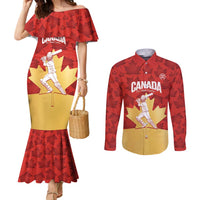 Custom Canada Cricket Couples Matching Mermaid Dress and Long Sleeve Button Shirt Come On Maple Leaf