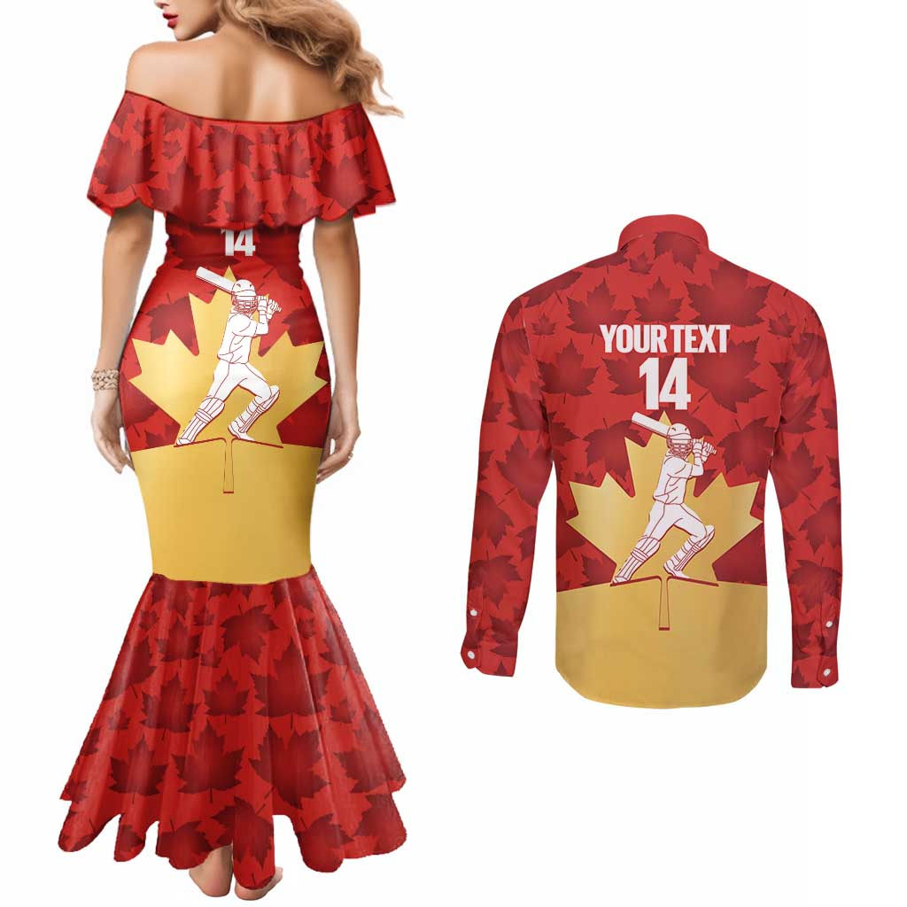 Custom Canada Cricket Couples Matching Mermaid Dress and Long Sleeve Button Shirt Come On Maple Leaf