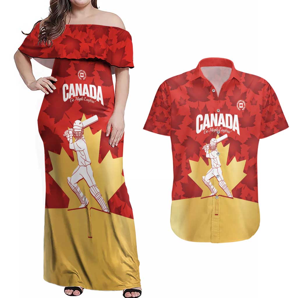 Custom Canada Cricket Couples Matching Off Shoulder Maxi Dress and Hawaiian Shirt Come On Maple Leaf