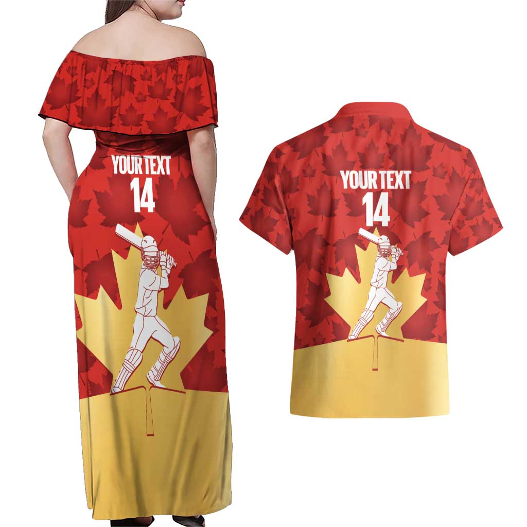 Custom Canada Cricket Couples Matching Off Shoulder Maxi Dress and Hawaiian Shirt Come On Maple Leaf