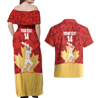 Custom Canada Cricket Couples Matching Off Shoulder Maxi Dress and Hawaiian Shirt Come On Maple Leaf