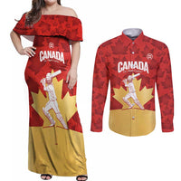 Custom Canada Cricket Couples Matching Off Shoulder Maxi Dress and Long Sleeve Button Shirt Come On Maple Leaf