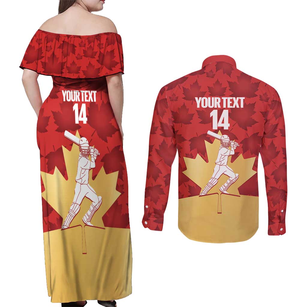 Custom Canada Cricket Couples Matching Off Shoulder Maxi Dress and Long Sleeve Button Shirt Come On Maple Leaf