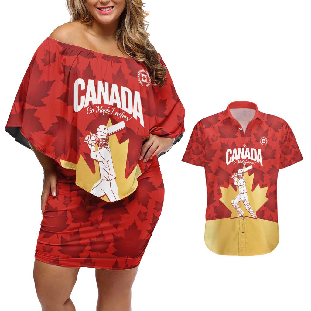 Custom Canada Cricket Couples Matching Off Shoulder Short Dress and Hawaiian Shirt Come On Maple Leaf