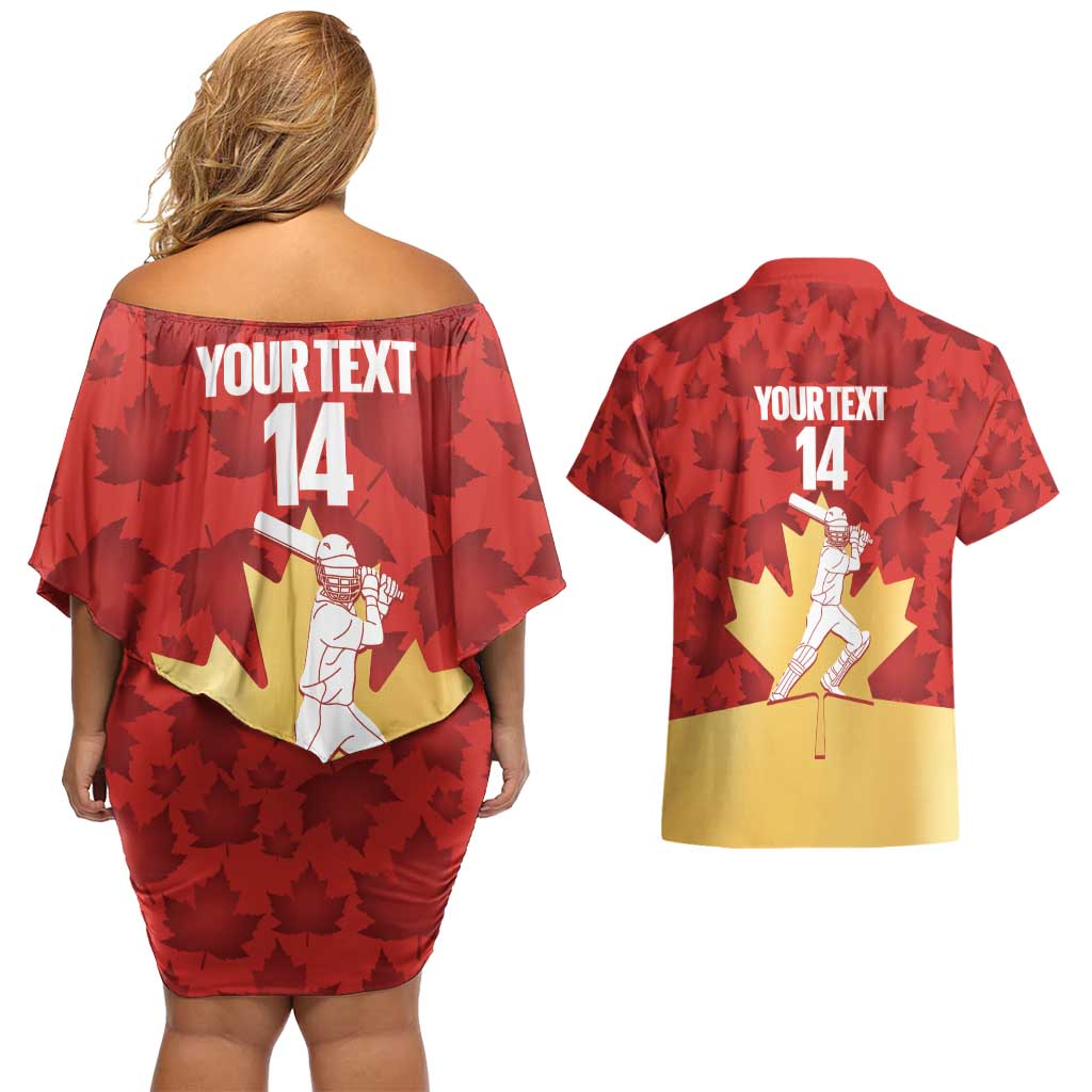 Custom Canada Cricket Couples Matching Off Shoulder Short Dress and Hawaiian Shirt Come On Maple Leaf