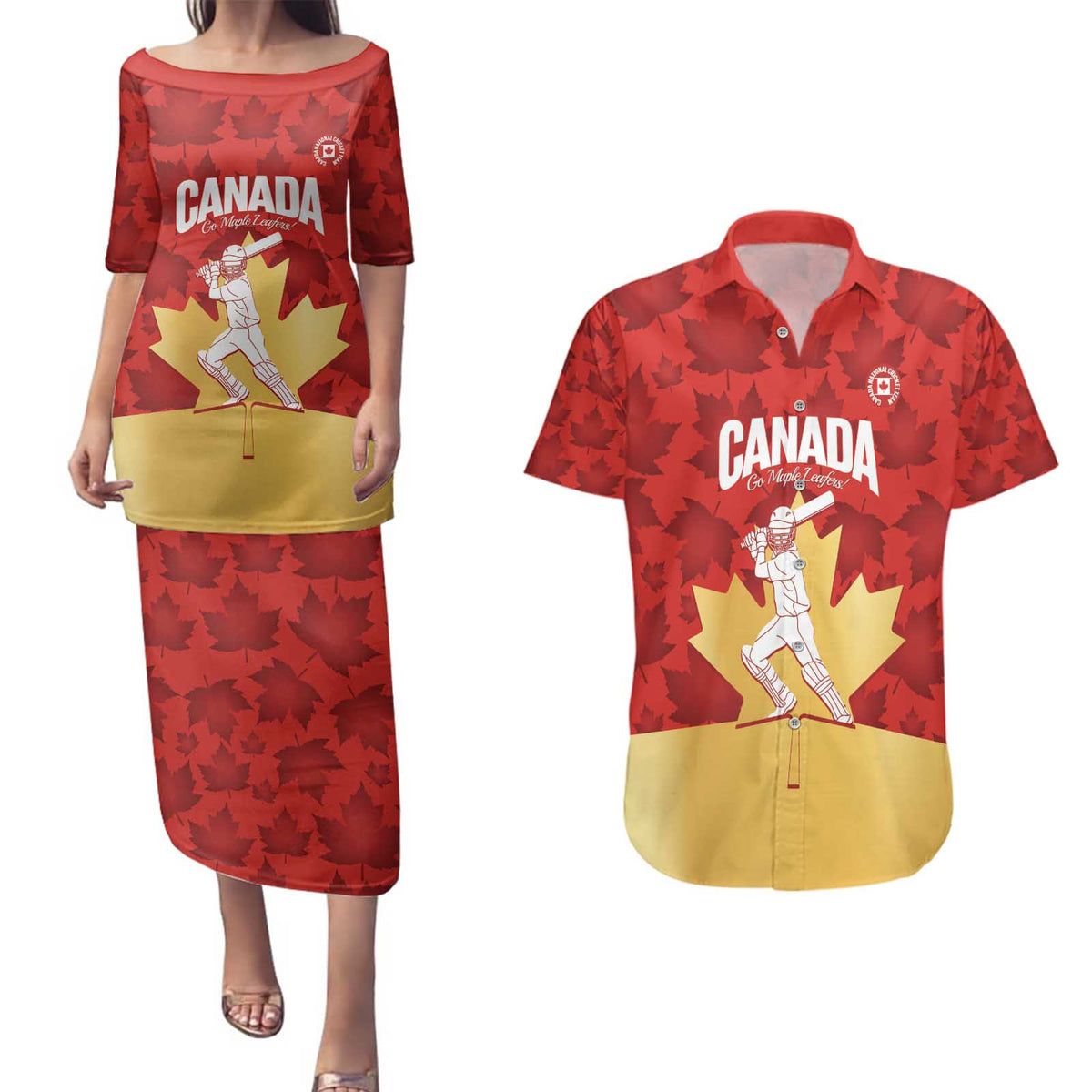 Custom Canada Cricket Couples Matching Puletasi and Hawaiian Shirt Come On Maple Leaf