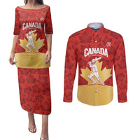 Custom Canada Cricket Couples Matching Puletasi and Long Sleeve Button Shirt Come On Maple Leaf