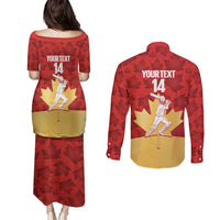 Custom Canada Cricket Couples Matching Puletasi and Long Sleeve Button Shirt Come On Maple Leaf