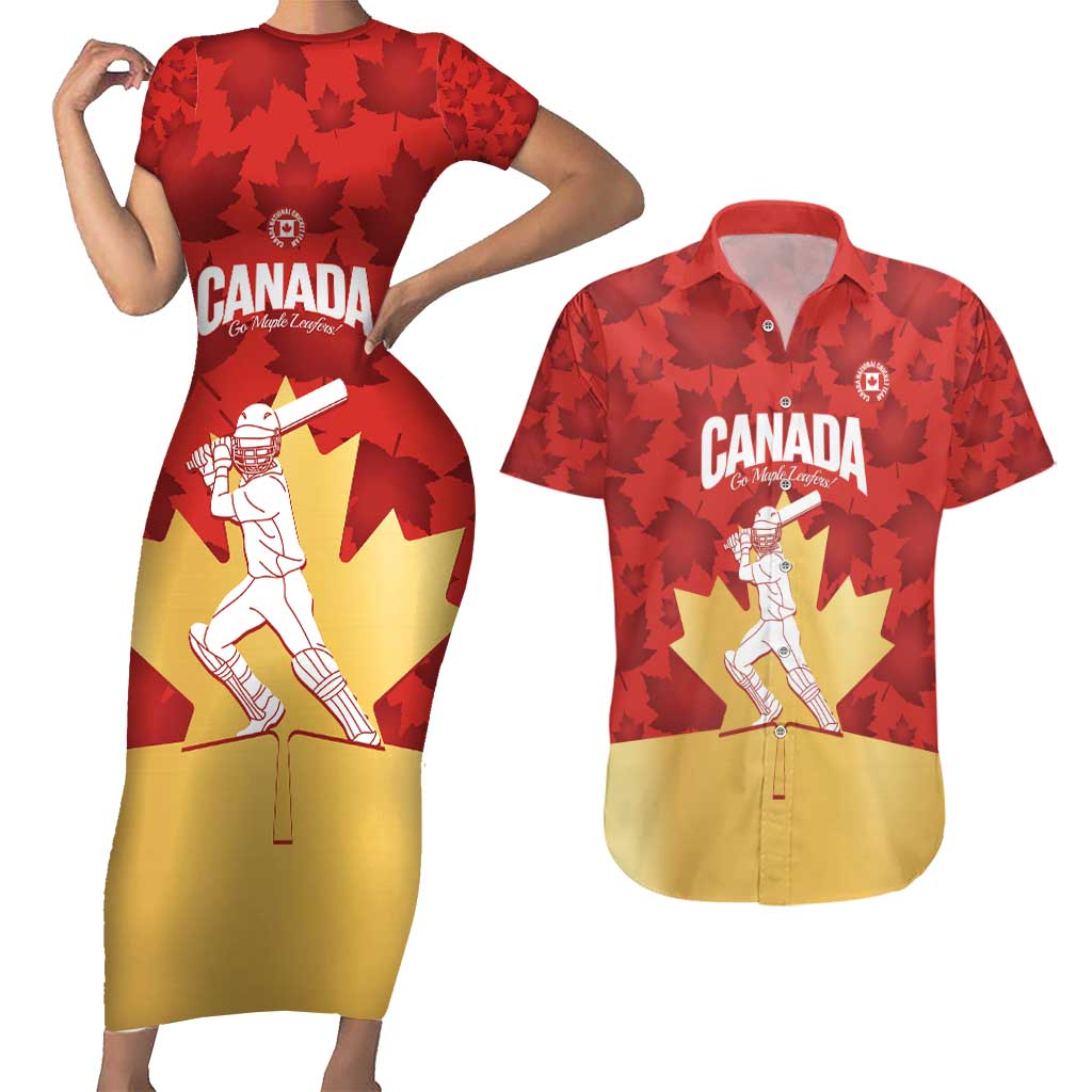Custom Canada Cricket Couples Matching Short Sleeve Bodycon Dress and Hawaiian Shirt Come On Maple Leaf