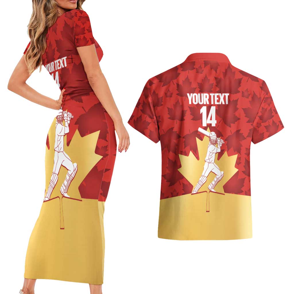 Custom Canada Cricket Couples Matching Short Sleeve Bodycon Dress and Hawaiian Shirt Come On Maple Leaf