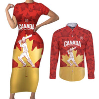 Custom Canada Cricket Couples Matching Short Sleeve Bodycon Dress and Long Sleeve Button Shirt Come On Maple Leaf