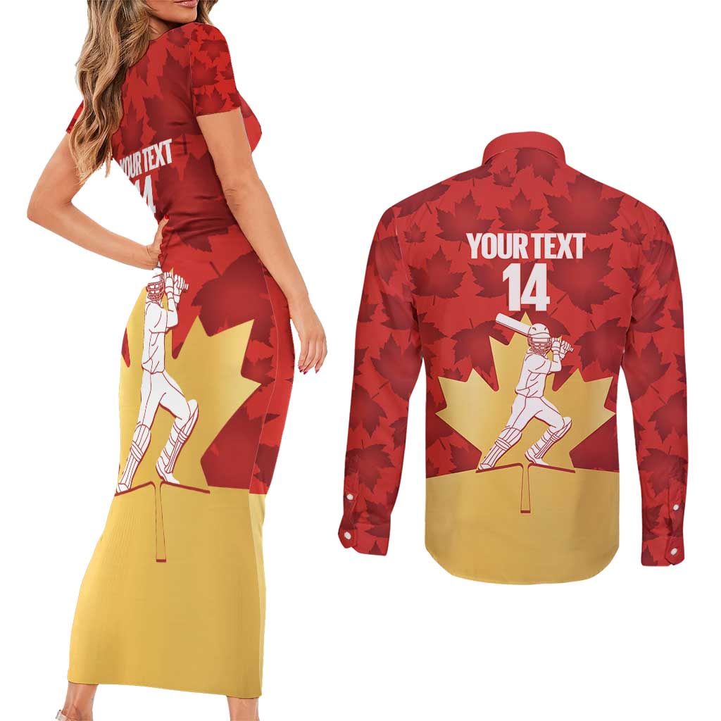 Custom Canada Cricket Couples Matching Short Sleeve Bodycon Dress and Long Sleeve Button Shirt Come On Maple Leaf