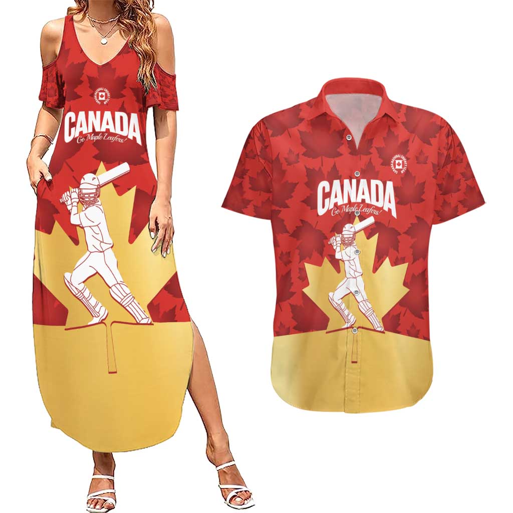 Custom Canada Cricket Couples Matching Summer Maxi Dress and Hawaiian Shirt Come On Maple Leaf