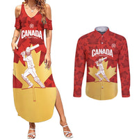Custom Canada Cricket Couples Matching Summer Maxi Dress and Long Sleeve Button Shirt Come On Maple Leaf