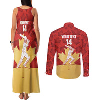 Custom Canada Cricket Couples Matching Tank Maxi Dress and Long Sleeve Button Shirt Come On Maple Leaf