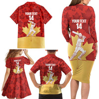 Custom Canada Cricket Family Matching Long Sleeve Bodycon Dress and Hawaiian Shirt Come On Maple Leaf