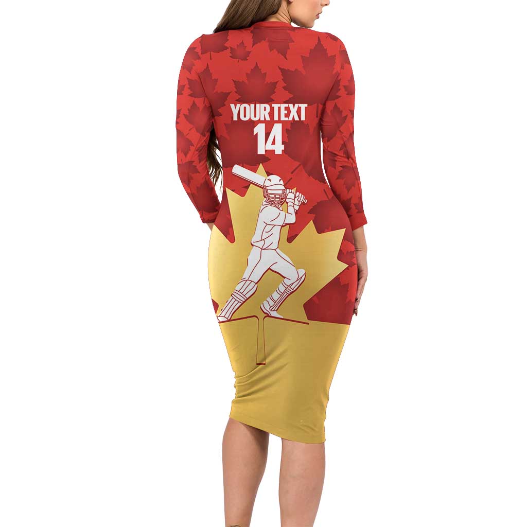 Custom Canada Cricket Family Matching Long Sleeve Bodycon Dress and Hawaiian Shirt Come On Maple Leaf